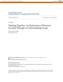 An Exploration of Women's Sociality Through an Urban Knitting Group Gillian Barbara Ruland Georgia State University