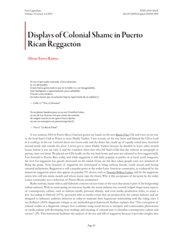 Displays of Colonial Shame in Puerto Rican Reggaetón