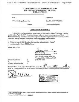 EXHIBIT a Case 18-30777-Hdh11 Doc 1487 Filed 05/07/19 Entered 05/07/19 08:38:34 Page 3 of 276 4 West Holdings, Inc., Et Al., – U.S