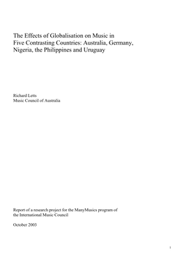 The Effects of Globalisation on Music in Five Contrasting Countries: Australia, Germany, Nigeria, the Philippines and Uruguay