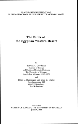 The Birds of the Egyptian Western Desert