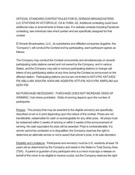 Official Standard Contest Rules for El Dorado Broadcasters Llc Stations in Victorville, Ca & Yuma, Az