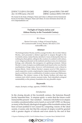 [JSRNC 5.2 (2011) 210-240] JSRNC (Print) ISSN 1749-4907 Doi: 10.1558/Jsrnc.V5i2.210 JSRNC (Online) ISSN 1749-4915