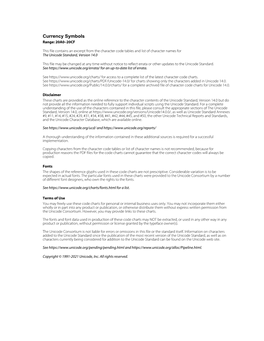 Currency Symbols Range: 20A0–20CF