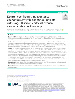 Dense Hyperthermic Intraperitoneal Chemotherapy with Cisplatin In