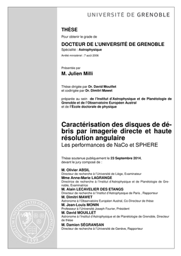 Caractérisation Des Disques De Dé- Bris Par Imagerie Directe Et Haute Résolution Angulaire Les Performances De Naco Et SPHERE