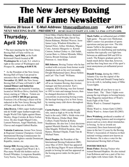 N.J. Boxing Hall of Fame Newsletter April 2015