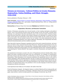 Niessen on Livezeanu, 'Cultural Politics in Greater Romania: Regionalism, Nation Building, and Ethnic Struggle, 1918-1930'