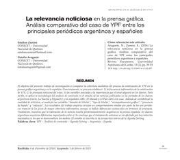 La Relevancia Noticiosa En La Prensa Gráfica. Análisis Comparativo Del Caso De YPF Entre Los Principales Periódicos Argentinos Y Españoles