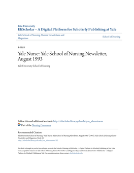 Yale School of Nursing Newsletter, August 1993 Yale University School of Nursing