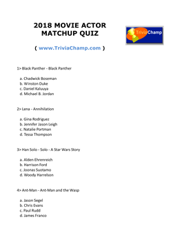 2018 Movie Actor Matchup Quiz