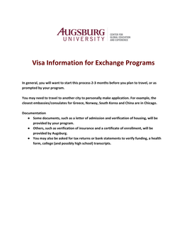 Visa Information for Exchange Programs