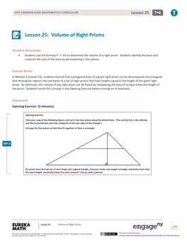 Lesson 25: Volume of Right Prisms