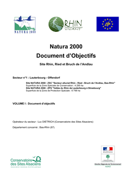 Natura 2000 Document D'objectifs