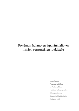 Pokémon-Hahmojen Japaninkielisten Nimien Semanttinen Luokittelu