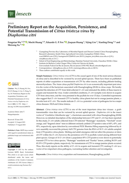 Preliminary Report on the Acquisition, Persistence, and Potential Transmission of Citrus Tristeza Virus by Diaphorina Citri