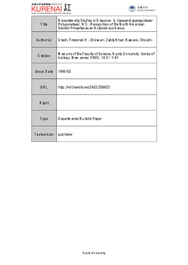 Title Biosystematic Studies in Disporum (Liliaceae-Asparagoideae- Polygonateae) (VI) : Recognition of the North American Section