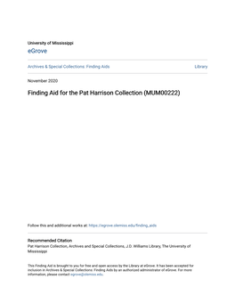 Finding Aid for the Pat Harrison Collection (MUM00222)