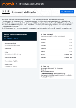 611 Buss Rutetabell & Linjerutekart