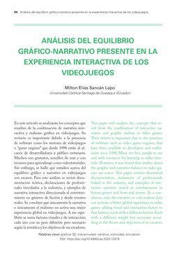 Análisis Del Equilibrio Gráfico-Narrativo Presente En La Experiencia Interactiva De Los Videojuegos