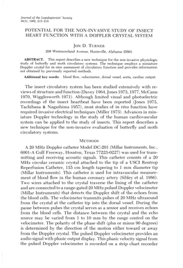 Potential for the Non-Invasive Study of Insect Heart Function with a Doppler Crystal System