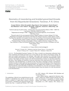 Geometry of Meandering and Braided Gravel-Bed Threads from the Bayanbulak Grassland, Tianshan, P