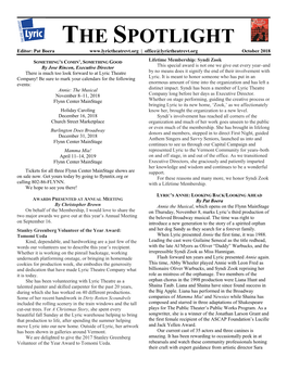 THE SPOTLIGHT Editor: Pat Boera | Office@Lyrictheatrevt.Org October 2018