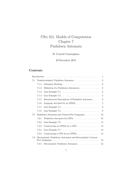 Csci 311, Models of Computation Chapter 7 Pushdown Automata