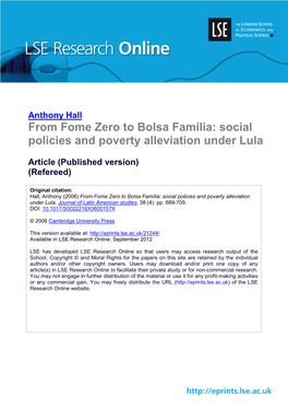 From Fome Zero to Bolsa Família: Social Policies and Poverty Alleviation Under Lula