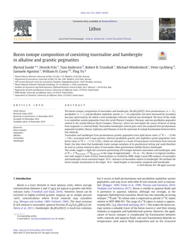 Boron Isotope Composition of Coexisting Tourmaline and Hambergite in Alkaline and Granitic Pegmatites