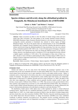 Species Richness and Diversity Along the Altitudinal Gradient in Tungnath, the Himalayan Benchmark Site of HIMADRI