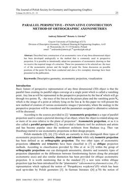 Parallel Perspective - Innovative Construction Method of Orthographic Axonometries