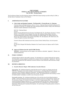 Meeting Minutes the Fort Monroe Federal Area Development Authority