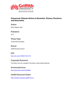 Grassroots Climate Action in Australia: Visions, Practices and Innovation