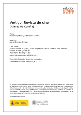 Vertigo. Revista De Cine (Ateneo Da Coruña)