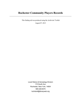 Rochester Community Players Records