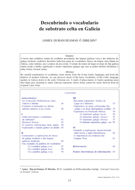 Descubrindo O Vocabulario De Substrato Celta En Galicia