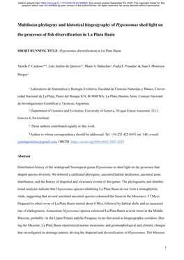 Multilocus Phylogeny and Historical Biogeography of Hypostomus Shed Light on the Processes of Fish Diversification in La Plata Basin