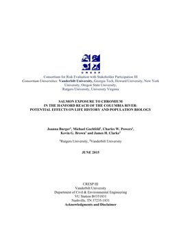 Salmon Exposure to Chromium in the Hanford Reach of the Columbia River: Potential Effects on Life History and Population Biology