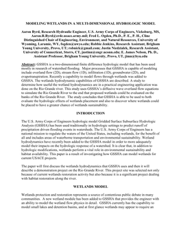 Modeling Wetlands in a Multi-Dimensional Hydrologic Model