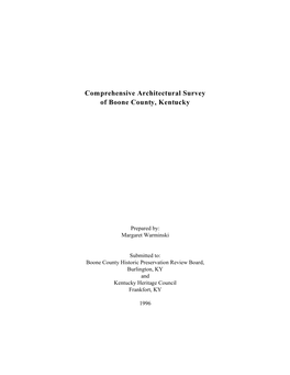 Comprehensive Architectural Survey of Boone County, Kentucky