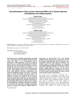 Characterization of the Nuclear Ribosomal DNA Unit in Oxalis Tuberosa (Oxalidacea) and Related Species