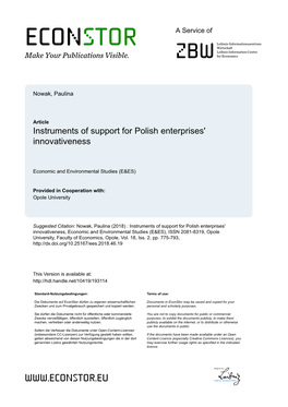 Instruments of Support for Polish Enterprises' Innovativeness