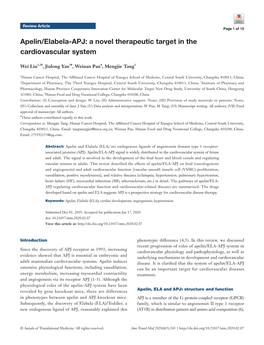 Apelin/Elabela-APJ: a Novel Therapeutic Target in the Cardiovascular System