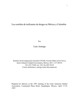 Los Corridos De Traficantes De Drogas En México Y Colombia Luis Astorga