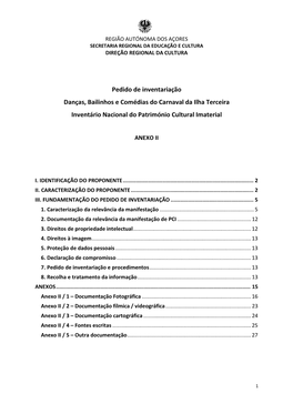 Pedido De Inventariação Danças, Bailinhos E Comédias Do Carnaval Da Ilha Terceira Inventário Nacional Do Património Cultural Imaterial