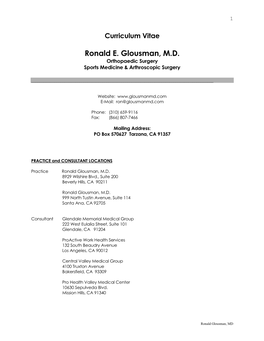 Curriculum Vitae Ronald E. Glousman