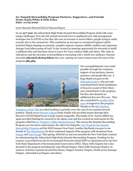 2020 Adirondack Summit Stewards Annual Report