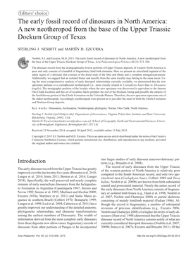 The Early Fossil Record of Dinosaurs in North America: a New Neotheropod from the Base of the Upper Triassic Dockum Group of Texas