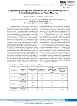 Abstract: Engineering Geological Characterisation of Sedimentary